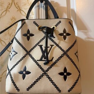 Louis Vuitton Cream and Black Monogram Bucket Bag
